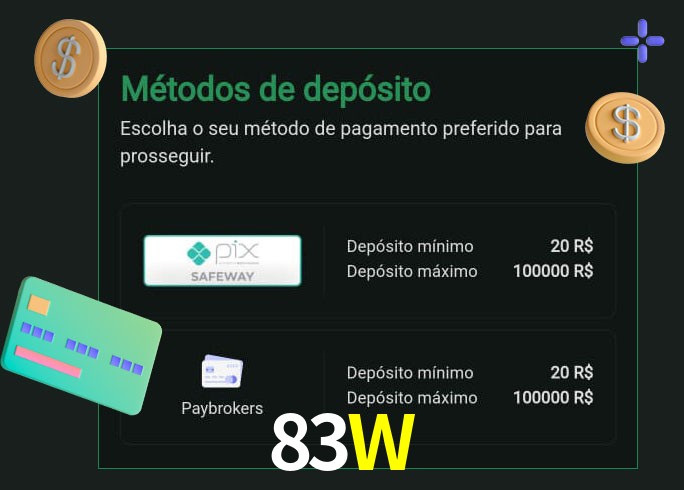 O cassino 83W oferece uma grande variedade de métodos de pagamento